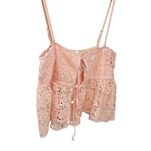 Anthropologie Crochet Lace Top Pink Size XL NWT Tie Front Removable Straps Crop - Picture 3 of 10
